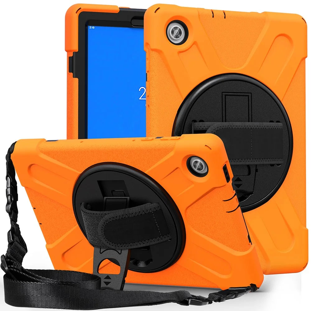 360 Degree Swivel Kickstand Design PC + Silicone Hybrid Tablet Case with Shoulder Strap for Lenovo Tab M10 HD Gen 2 - Orange - 7