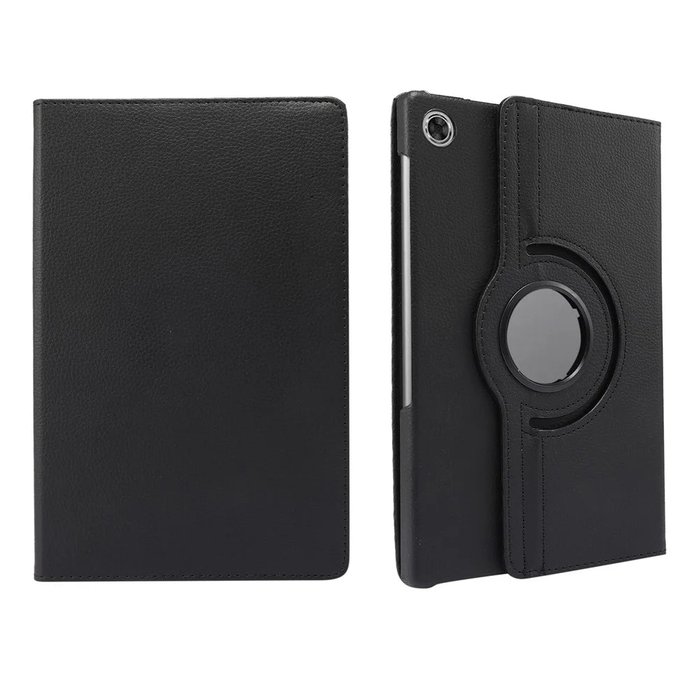 360° Swiveling Stand Design Litchi Texture Leather Case for Lenovo Tab M10 Plus - Black - 1