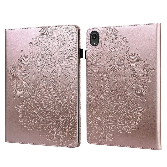 Imprinted Peafowl Flower Pattern Design Leather Tablet Wallet Stand Protective Shell for Lenovo Tab P11 TB-J606F / Tab P11 5G - Rose Gold - 1