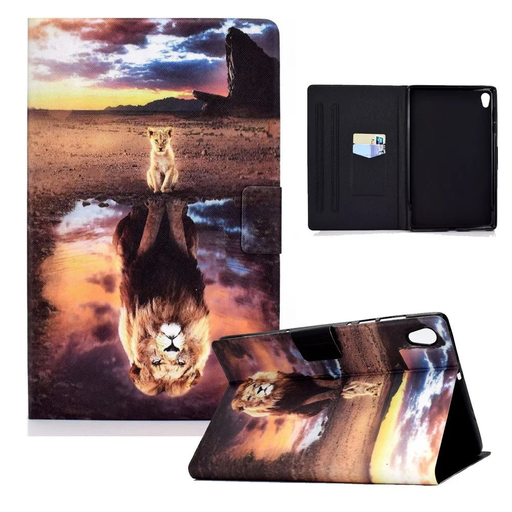 Shock-Proof Pattern Printing Leather Full Protection Tablet Case for Lenovo Tab M10 HD Gen 2 X306 - Lion - 1