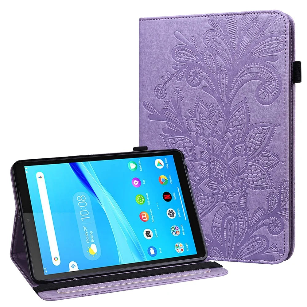 Leather Wallet Stand Tablet Cover with Flower Pattern Imprinting for Lenovo Tab M10 Plus/Smart Tab M10 FHD Plus TB-X606F/TB-606X - Purple - 1