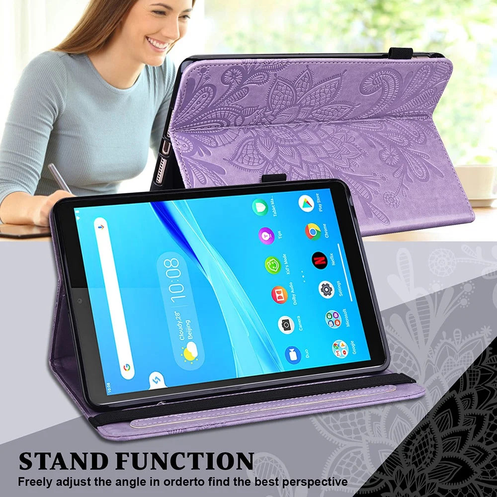 Leather Wallet Stand Tablet Cover with Flower Pattern Imprinting for Lenovo Tab M10 Plus/Smart Tab M10 FHD Plus TB-X606F/TB-606X - Purple - 4