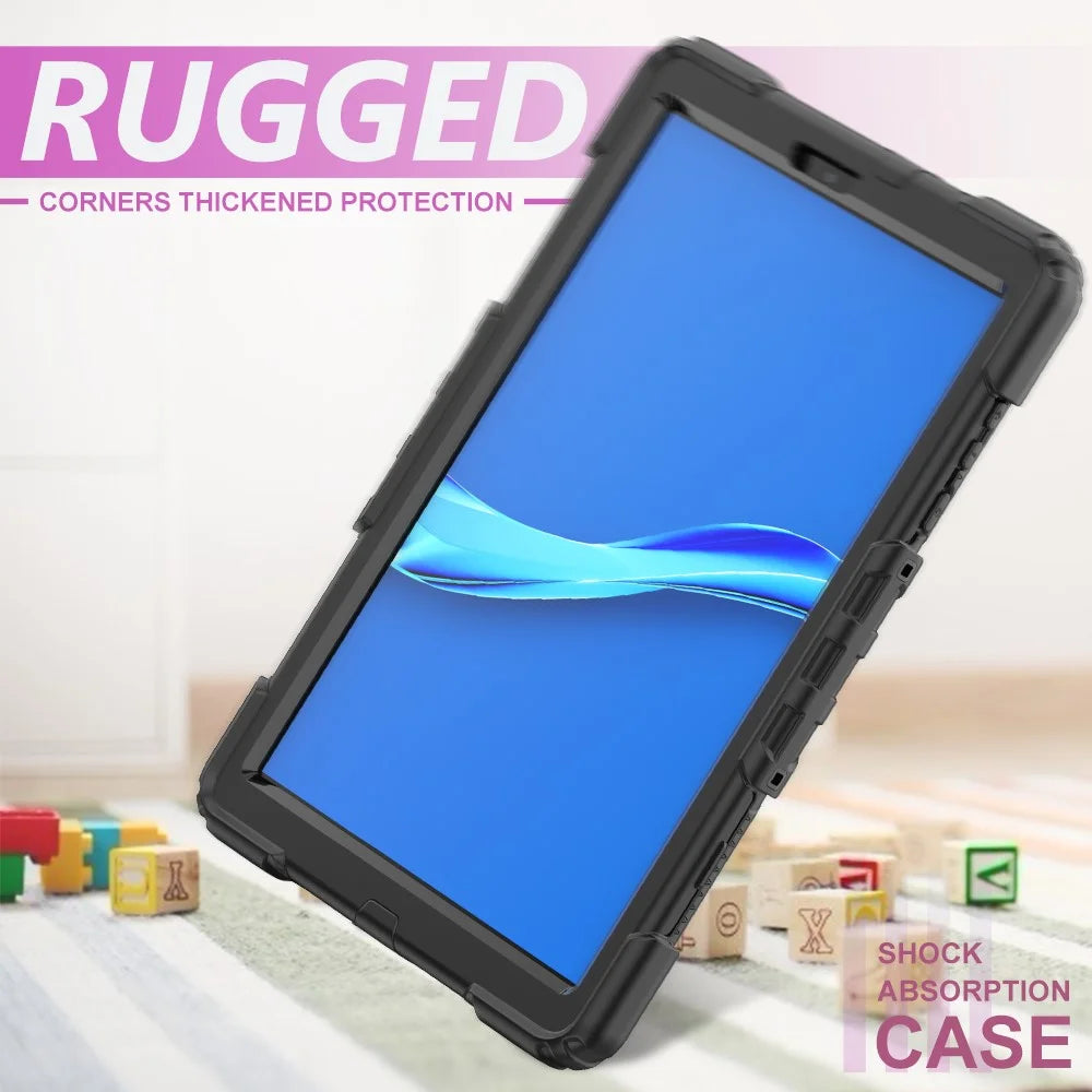 PC + Silicone + PET Front Film Tablet Combo Shell with Kickstand and Shoulder Strap for Lenovo Tab M10 HD Gen 2 TB-306X(F) - Black/Black - 4