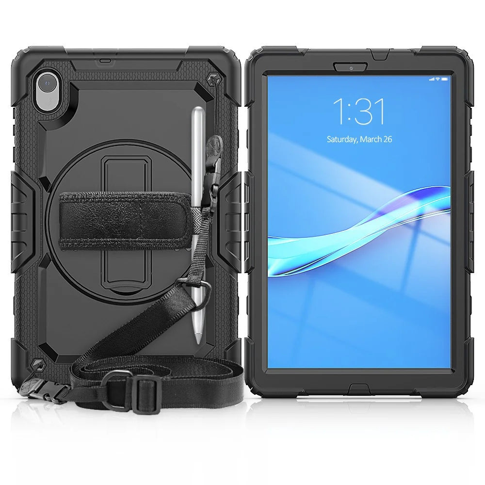 PC + Silicone + PET Front Film Tablet Combo Shell with Kickstand and Shoulder Strap for Lenovo Tab M10 HD Gen 2 TB-306X(F) - Black/Black - 6