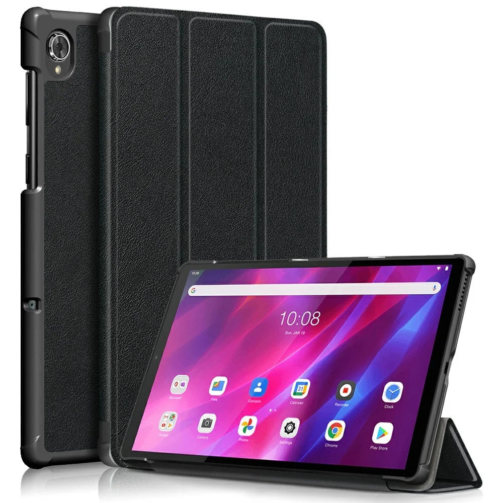 Tri-fold Soft Leather Flip Stand Smart Protective Cover with Sleep / Wake Feature for Lenovo Tab K10/Tab M10 Plus - Black - 1
