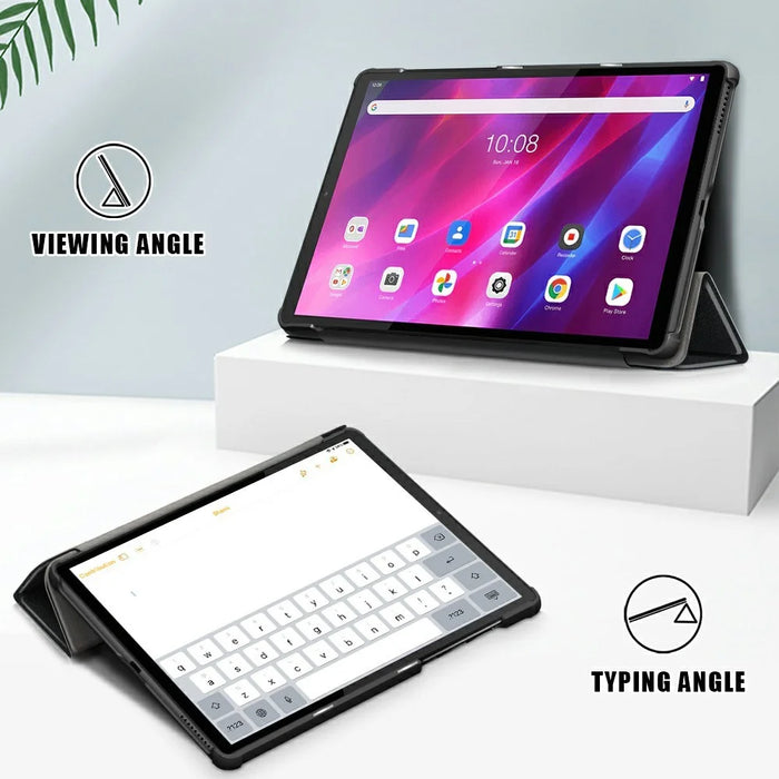 Tri-fold Soft Leather Flip Stand Smart Protective Cover with Sleep / Wake Feature for Lenovo Tab K10/Tab M10 Plus - Black - 2