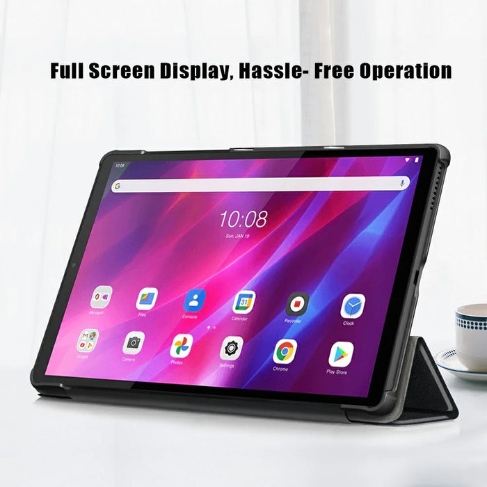 Tri-fold Soft Leather Flip Stand Smart Protective Cover with Sleep / Wake Feature for Lenovo Tab K10/Tab M10 Plus - Black - 5