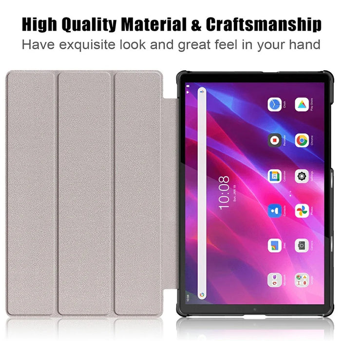 Tri-fold Soft Leather Flip Stand Smart Protective Cover with Sleep / Wake Feature for Lenovo Tab K10/Tab M10 Plus - Black - 6