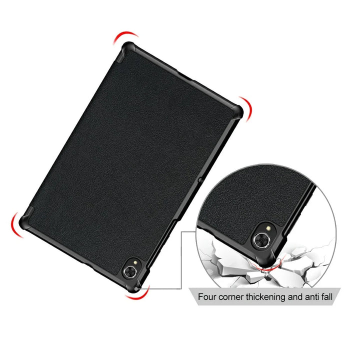 Tri-fold Soft Leather Flip Stand Smart Protective Cover with Sleep / Wake Feature for Lenovo Tab K10/Tab M10 Plus - Black - 7