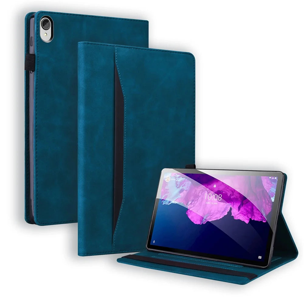 Business Style Front Pocket Design PU Leather Wallet Stand Tablet Cover Case for Lenovo Tab P11 TB-J606F / Tab P11 5G - Blue - 1