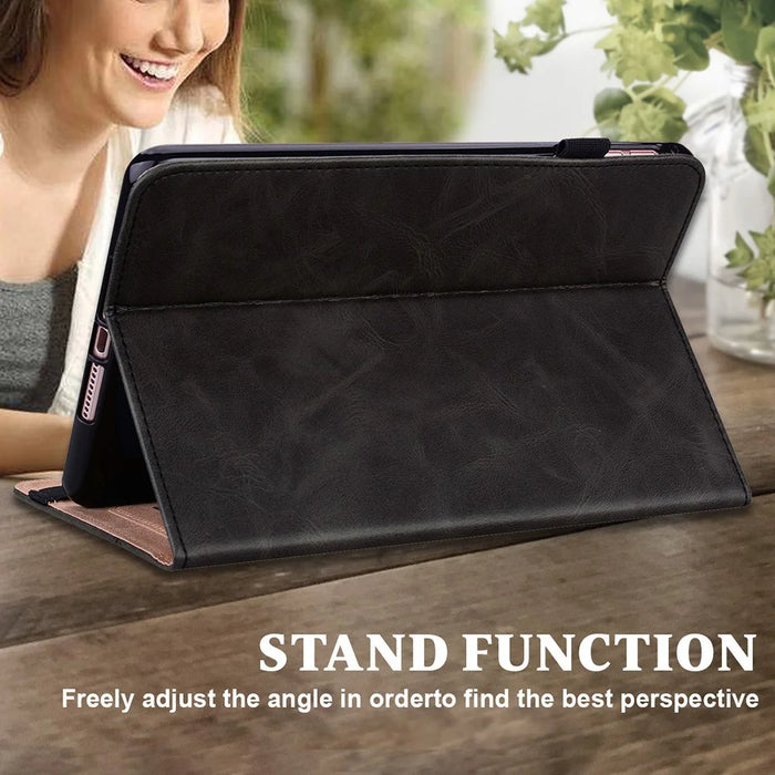 Drop-Resistant Plain Leather Tablet Stand Cover with Card Holder and Pen Strap for Lenovo Tab P11 TB-J606F / Tab P11 5G - Black - 7