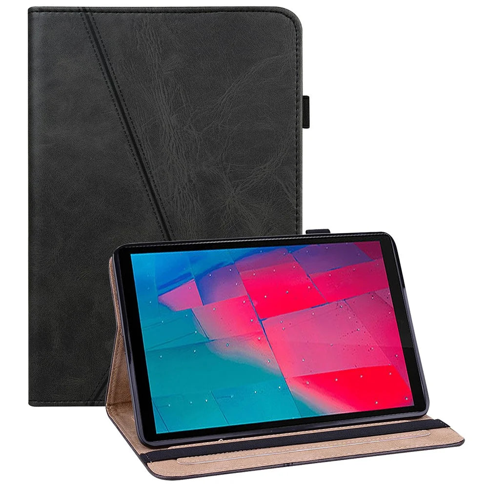 Plain Leather Tablet Cover with Card Holder and Foldable Stand for Lenovo Tab M10 HD Gen 2 X306X - Black - 1