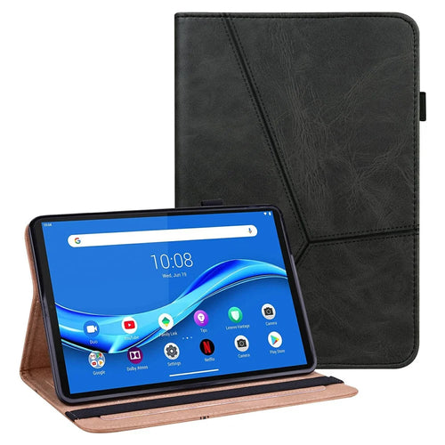 Anti-Scratch Plain Leather Tablet Stand Cover with Card Holder for Lenovo Tab M10 Plus/M10 FHD Plus TB-X606F/TB-606X - Black - 1