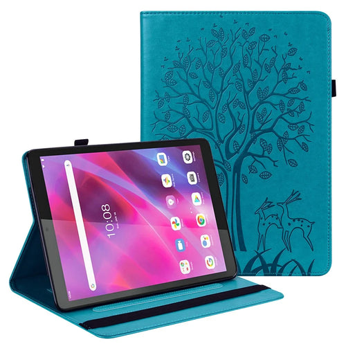 Unique Tree and Deer Pattern Imprinting Smooth Leather Stand Tablet Cover with Card Holders for Lenovo Tab M10 HD Gen 2 X306X - Blue - 1