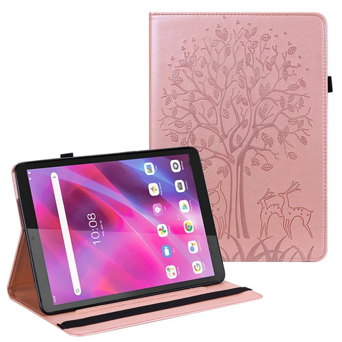 Imprint Tree and Deer Pattern All-Protection Leather Stand Tablet Cover for Lenovo Tab P11 TB-J606F / Tab P11 5G - Rose Gold - 1