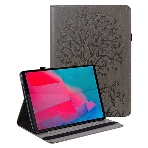Imprinted Tree and Deer PU Leather Folio Flip Stand Protective Case Cover with Card Holder for Lenovo Tab M10 Plus TB-X606F / TB-606X - Grey - 1