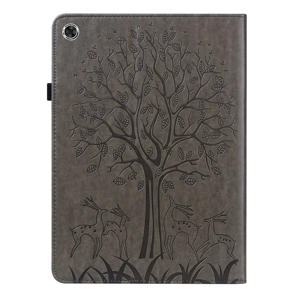 Imprinted Tree and Deer PU Leather Folio Flip Stand Protective Case Cover with Card Holder for Lenovo Tab M10 Plus TB-X606F / TB-606X - Grey - 3