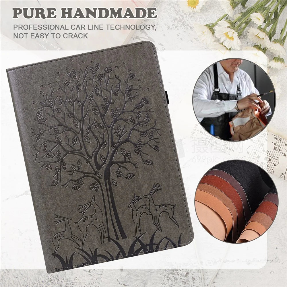 Imprinted Tree and Deer PU Leather Folio Flip Stand Protective Case Cover with Card Holder for Lenovo Tab M10 Plus TB-X606F / TB-606X - Grey - 4