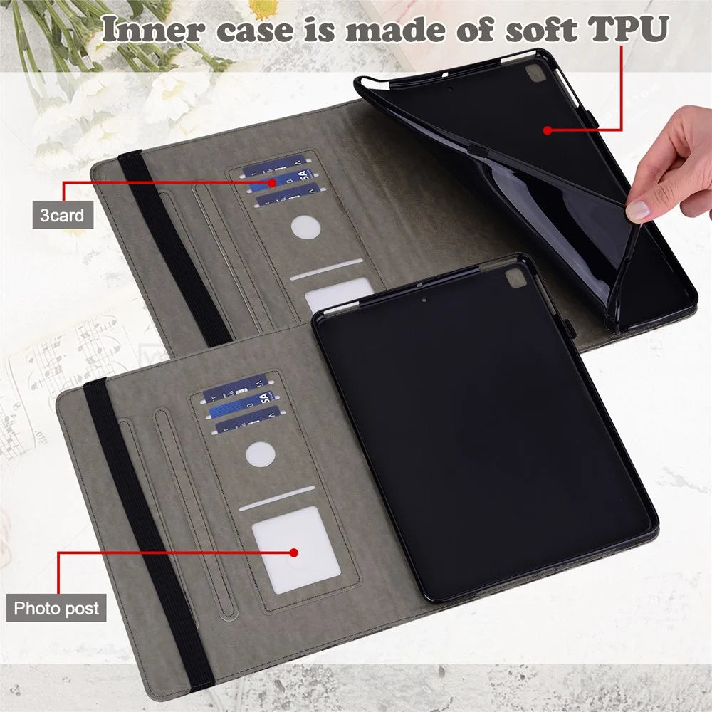 Imprinted Tree and Deer PU Leather Folio Flip Stand Protective Case Cover with Card Holder for Lenovo Tab M10 Plus TB-X606F / TB-606X - Grey - 5
