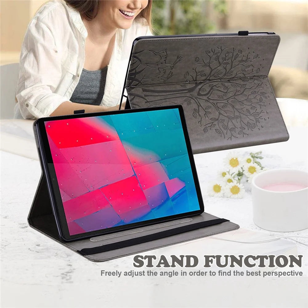 Imprinted Tree and Deer PU Leather Folio Flip Stand Protective Case Cover with Card Holder for Lenovo Tab M10 Plus TB-X606F / TB-606X - Grey - 6