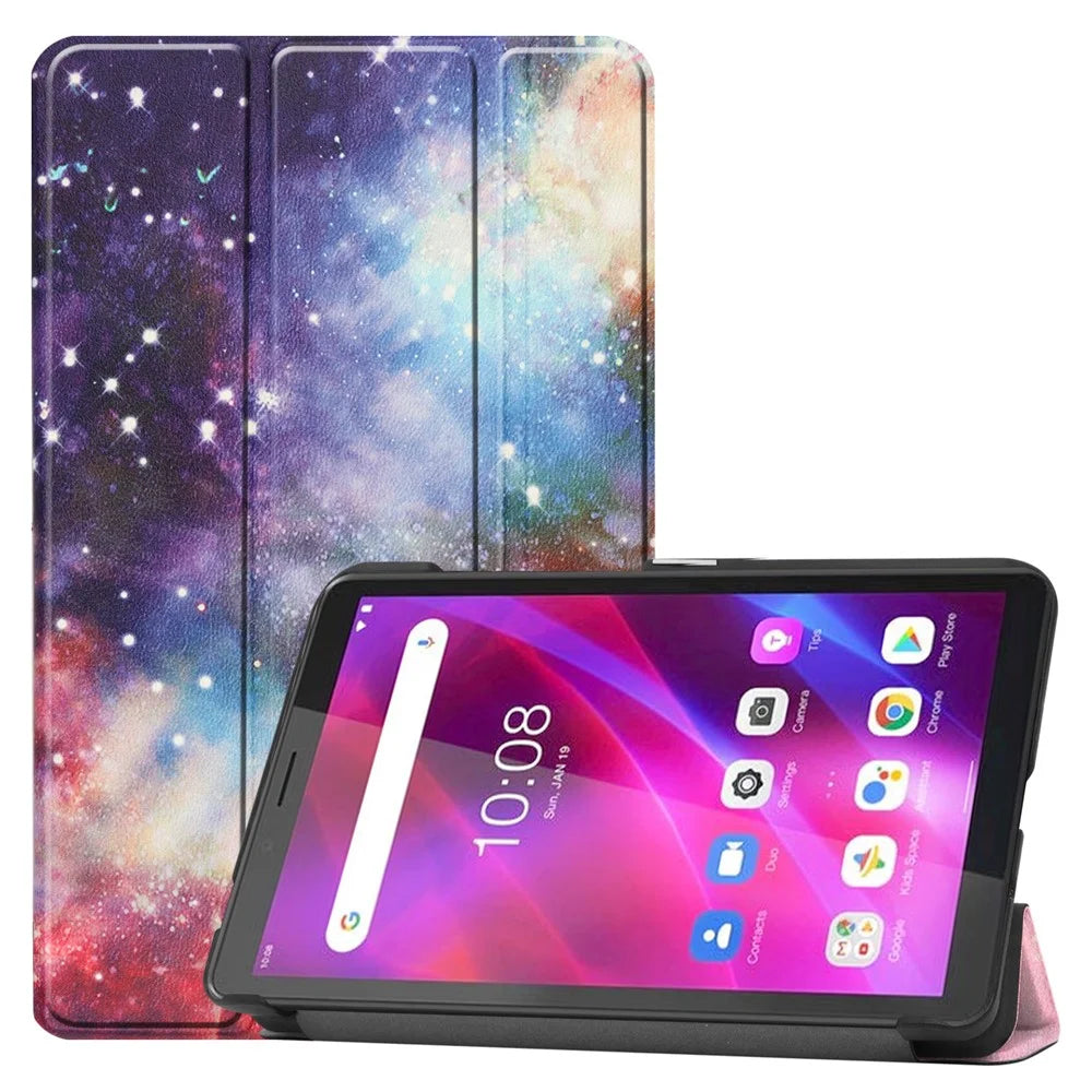 Stylish Light Slim Pattern Printing PU Leather Tri-fold Stand Tablet Cover Shell for  Lenovo Tab M7 (2nd Gen) / (3rd Gen) - Nebula - 1