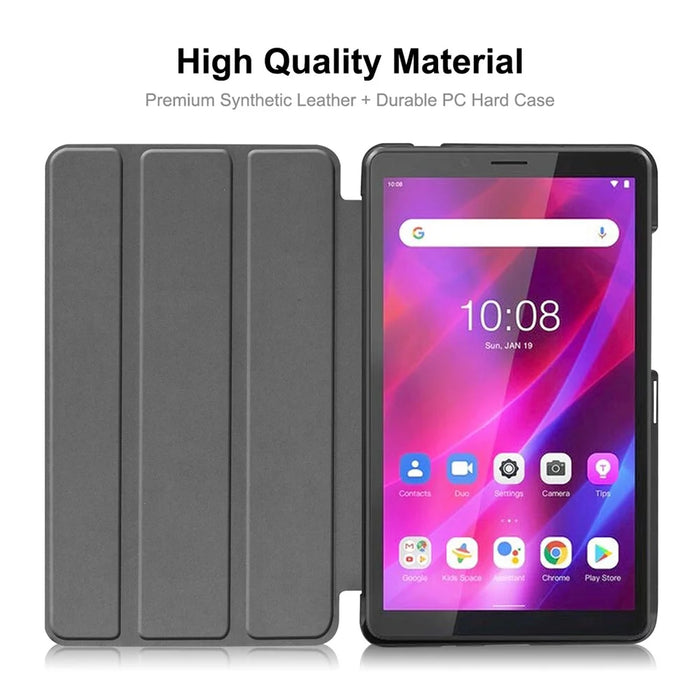 ENKAY HAT PRINCE Full Coverage Shock-Proof Tri-fold PU Leather + Hard PC Inner Tablet Stand Case for  Lenovo Tab M7 (2nd Gen) / (3rd Gen) - Black - 6