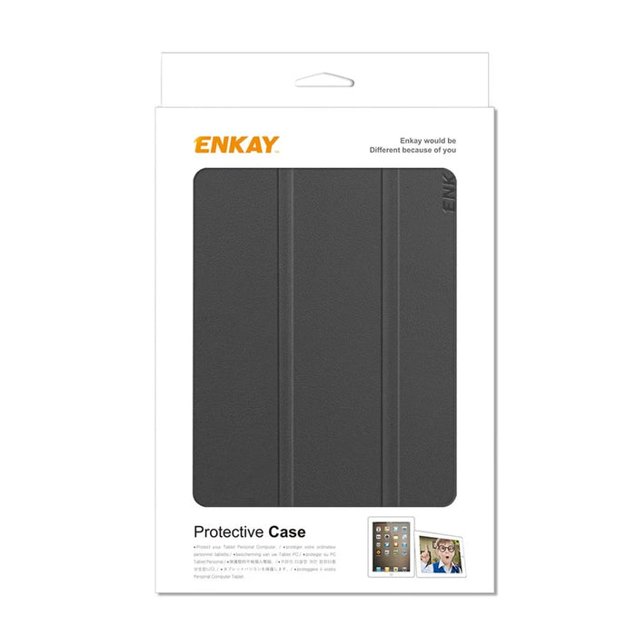 ENKAY HAT PRINCE Full Coverage Shock-Proof Tri-fold PU Leather + Hard PC Inner Tablet Stand Case for  Lenovo Tab M7 (2nd Gen) / (3rd Gen) - Black - 7