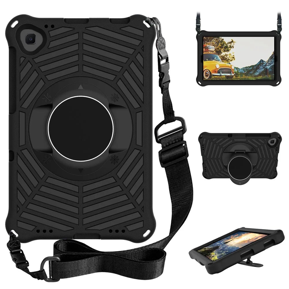 Spider Web Texture Anti-Drop Shockproof Tablet Case Kickstand EVA Cover with Shoulder Strap for Lenovo Tab M10 FHD Plus 2nd Gen TB-X606 - Black - 1