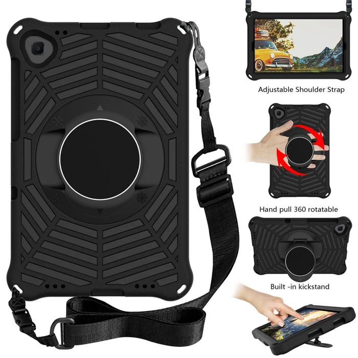 Spider Web Texture Anti-Drop Shockproof Tablet Case Kickstand EVA Cover with Shoulder Strap for Lenovo Tab M10 FHD Plus 2nd Gen TB-X606 - Black - 7
