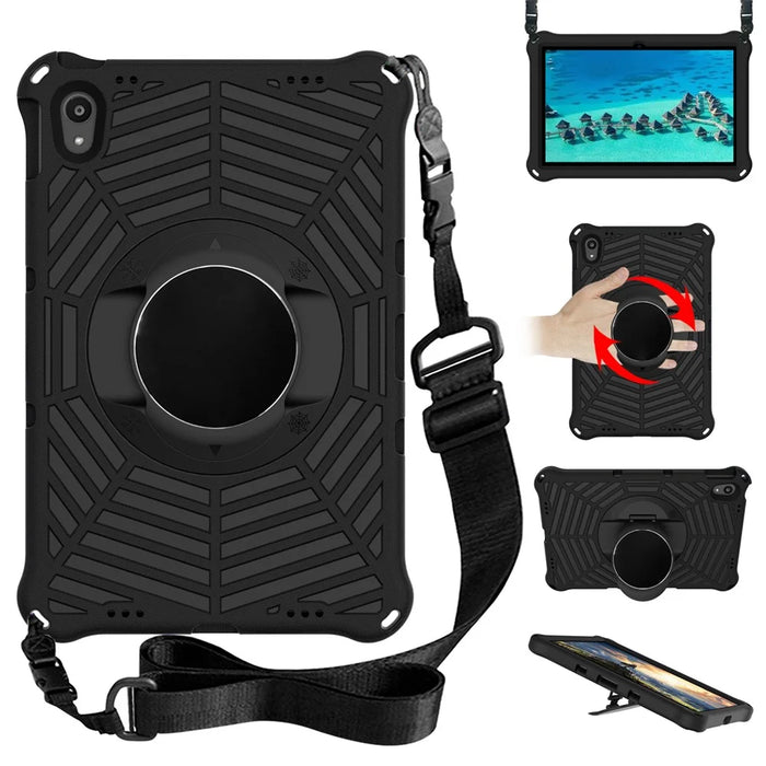 Spider Web Texture Heat Dissipation Anti-Drop Impact-Resistant Tablet Case Kickstand EVA Cover with Shoulder Strap for Lenovo Tab P11 TB-J606F / Tab P11 5G - Black - 1