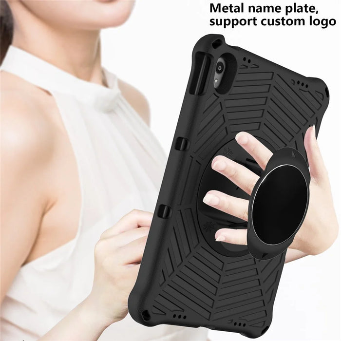 Spider Web Texture Heat Dissipation Anti-Drop Impact-Resistant Tablet Case Kickstand EVA Cover with Shoulder Strap for Lenovo Tab P11 TB-J606F / Tab P11 5G - Black - 6