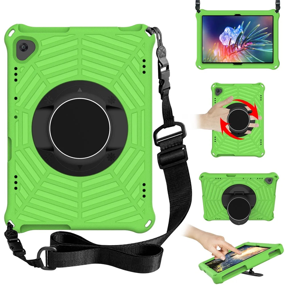 Spider Web Texture Scratch-resistant EVA Smart Tablet Case Cover with Kickstand and Shoulder Strap for Lenovo Tab M10 TB-X505F/TB-X605F 10.1-inch - Green - 1