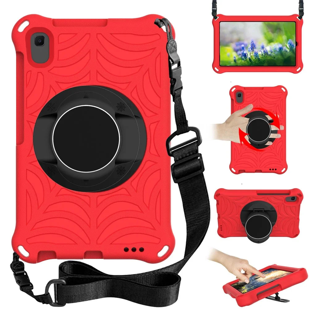Stylish Spider Web Texture EVA Tablet Case Kickstand Cover Shell with Shoulder Strap for Lenovo Tab M8 (1st Gen) TB-8505/M8 (2nd Gen) TB-8705/M8 (3rd Gen) TB-8506 - Red - 1