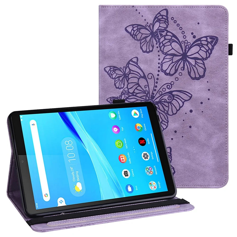 Butterflies Imprinted Elastic Strap Well-Protected Anti-Drop Tablet Case with Stand for Lenovo Tab M8/M8 (2nd Gen) TB-8505/TB-8705/TB-8506 -  Purple - 1