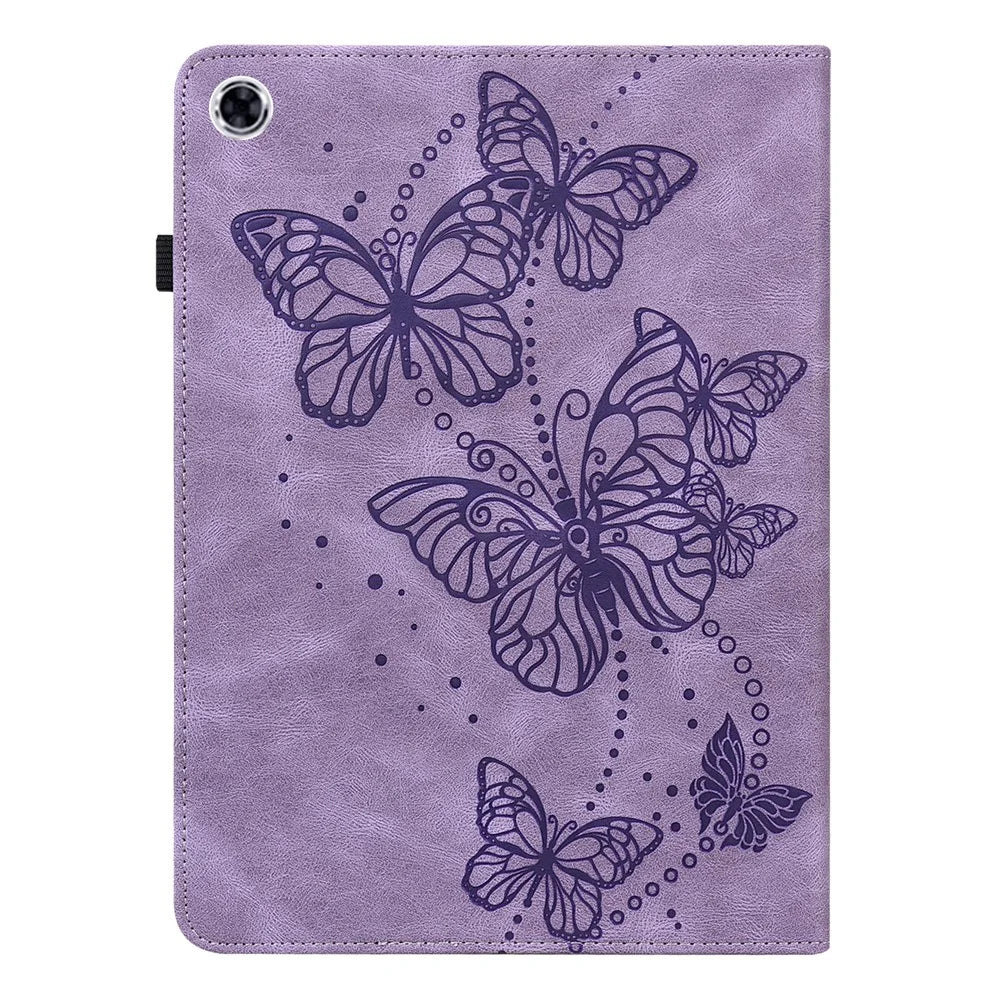 Imprinted Butterfly Pattern PU Leather Folio Stand Case with Card Holders and Elastic Band for Lenovo Tab M10 HD Gen 2 TB-X306X - Purple - 2