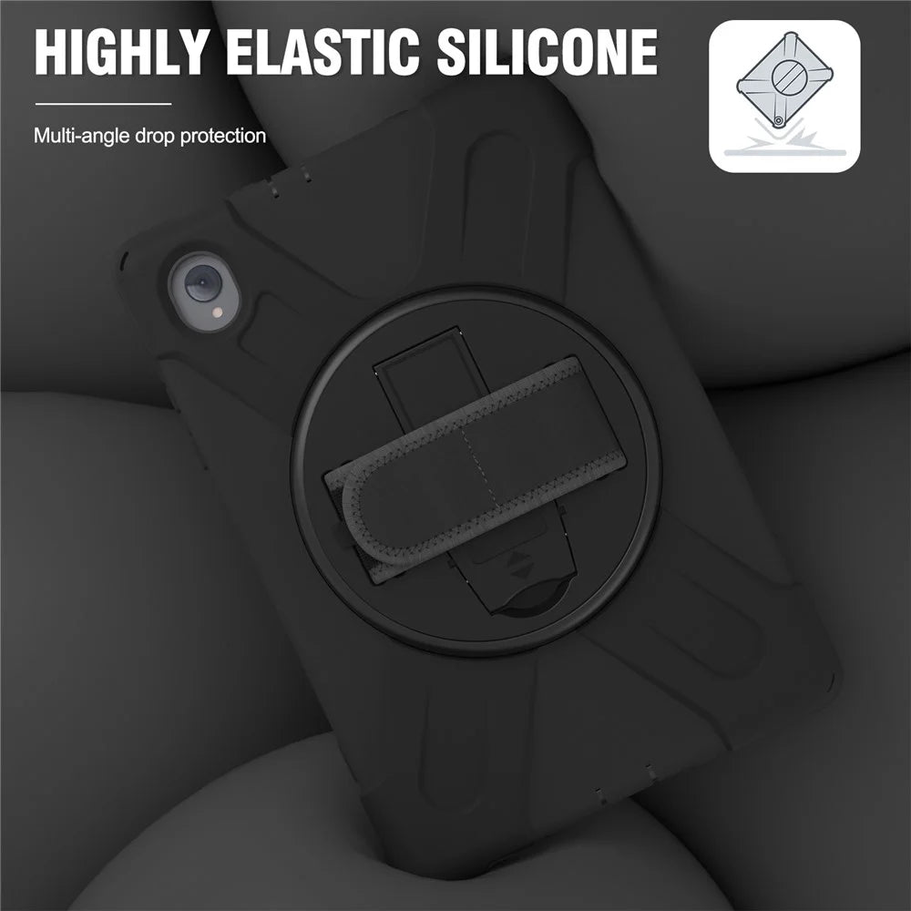 For Lenovo Tab K10/M10 Plus 360-degree Swiveling Kickstand Anti-scratch PC + Silicone Hybrid Case Cover Shell with Hand Band - Black - 3