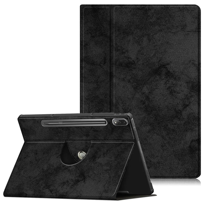 For Lenovo Tab P12 Pro 12.6 inch PU Leather Rotary Stand Tablet Case with Auto Wake/Sleep - Black - 1