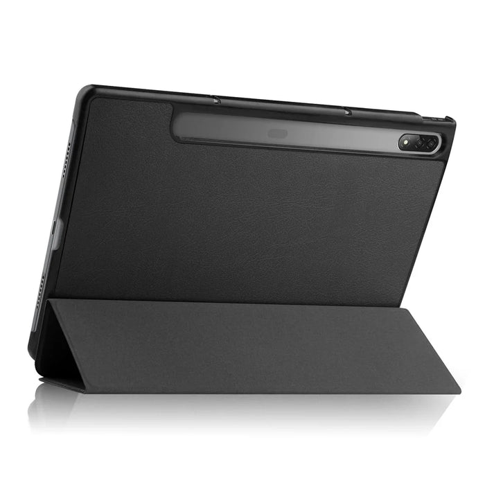 Trifold Stand Tablet Cover for Lenovo Tab P12 Pro, PU Leather + PC Protective Auto Wake/Sleep Smart Case - Black - 4