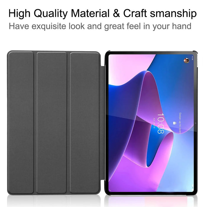 Trifold Stand Tablet Cover for Lenovo Tab P12 Pro, PU Leather + PC Protective Auto Wake/Sleep Smart Case - Black - 5