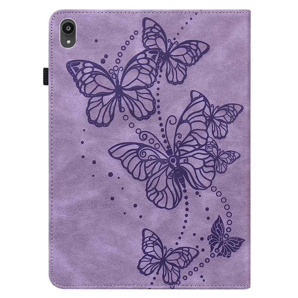 For Lenovo Tab P11 Plus Imprinting Butterflies Leather Built-in Card Slots Tablet Smart Cover Auto Wake/Sleep Stand Tablet Case - Purple - 3