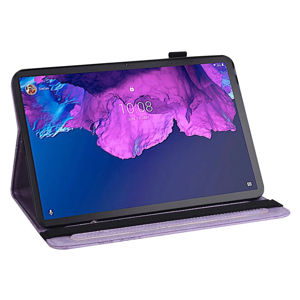 For Lenovo Tab P11 Plus Imprinting Butterflies Leather Built-in Card Slots Tablet Smart Cover Auto Wake/Sleep Stand Tablet Case - Purple - 4