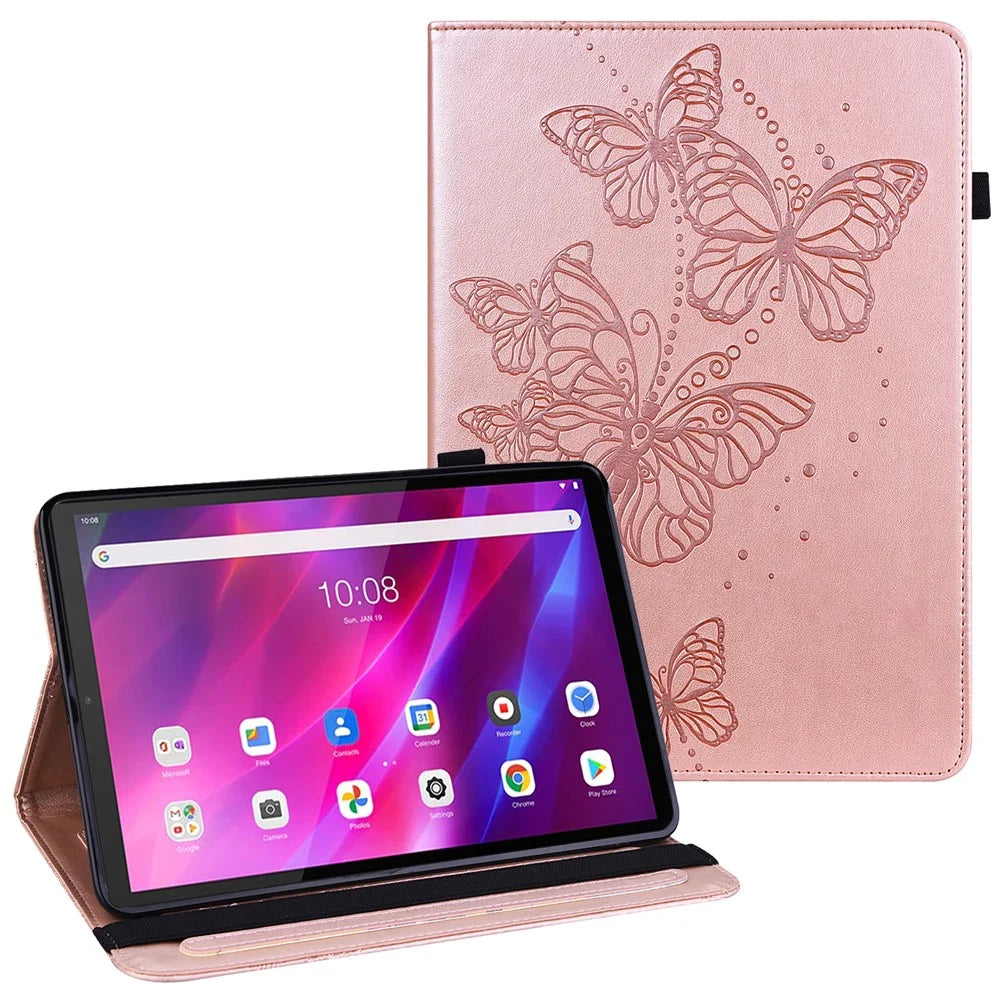 For Lenovo Tab K10 TB-X6C6F TB-X6C6L TB-X6C6X (2021) PU Leather Smart Tablet Cover Shell Auto Wake/Sleep Stand Tablet Case Imprinting Butterflies Built-in Card Slots Tablet Case - Rose Gold - 1
