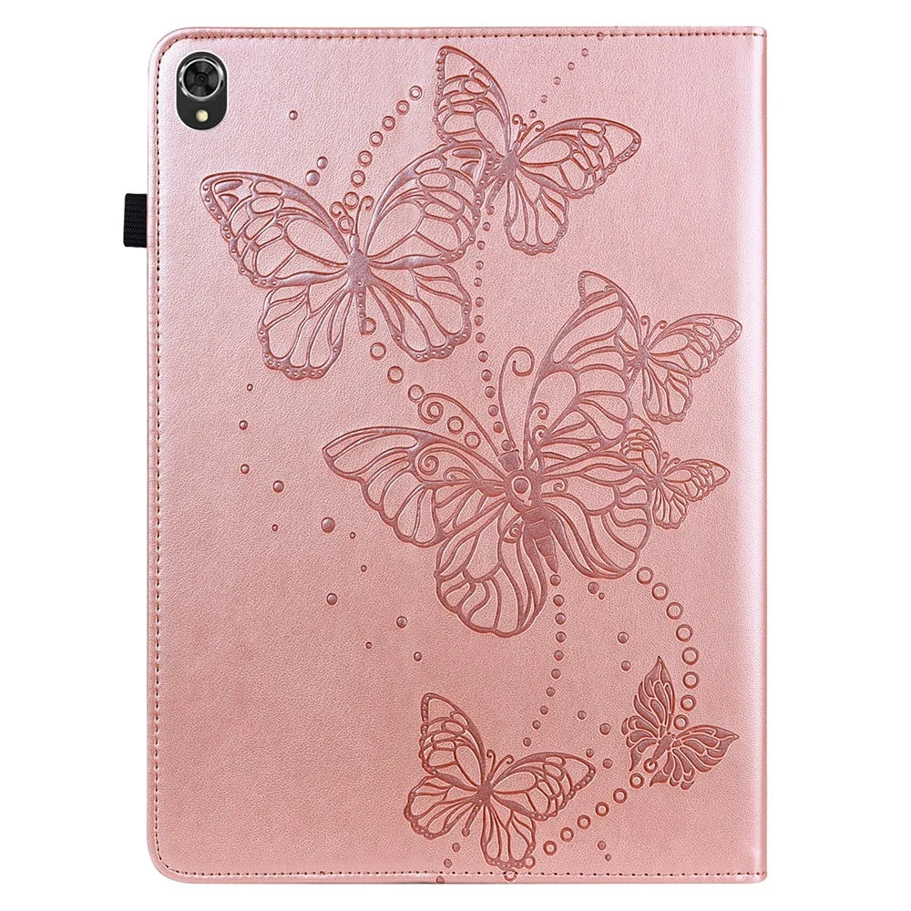 For Lenovo Tab K10 TB-X6C6F TB-X6C6L TB-X6C6X (2021) PU Leather Smart Tablet Cover Shell Auto Wake/Sleep Stand Tablet Case Imprinting Butterflies Built-in Card Slots Tablet Case - Rose Gold - 3