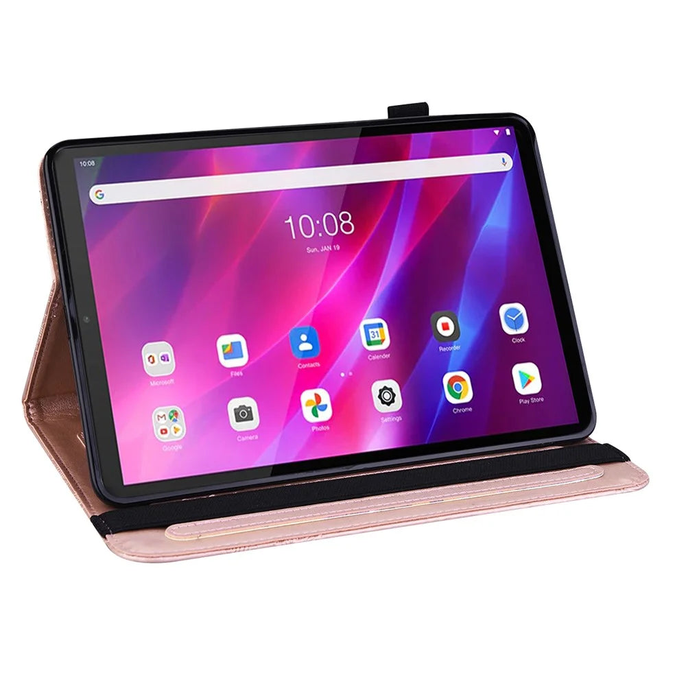 For Lenovo Tab K10 TB-X6C6F TB-X6C6L TB-X6C6X (2021) PU Leather Smart Tablet Cover Shell Auto Wake/Sleep Stand Tablet Case Imprinting Butterflies Built-in Card Slots Tablet Case - Rose Gold - 4