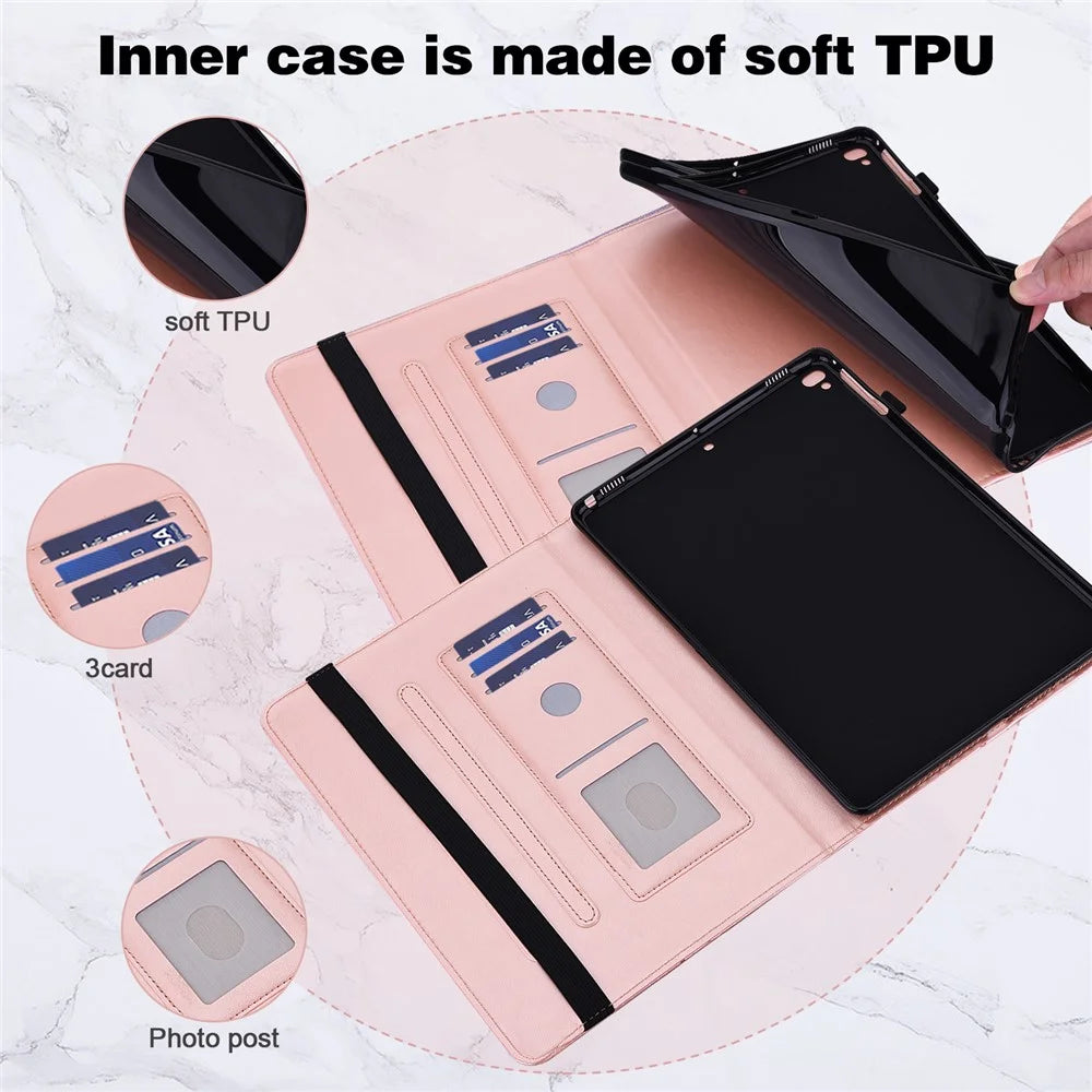 For Lenovo Tab K10 TB-X6C6F TB-X6C6L TB-X6C6X (2021) PU Leather Smart Tablet Cover Shell Auto Wake/Sleep Stand Tablet Case Imprinting Butterflies Built-in Card Slots Tablet Case - Rose Gold - 6