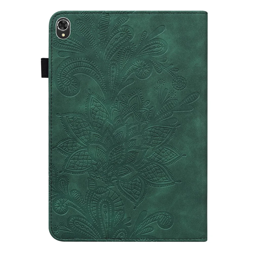 For Lenovo Tab K10 (TB-X6C6F TB-X6C6L TB-X6C6X) (2021) Flower Imprinting Auto Wake/Sleep Tablet Cover Stand Wallet Anti-drop Leather Case - Green - 2