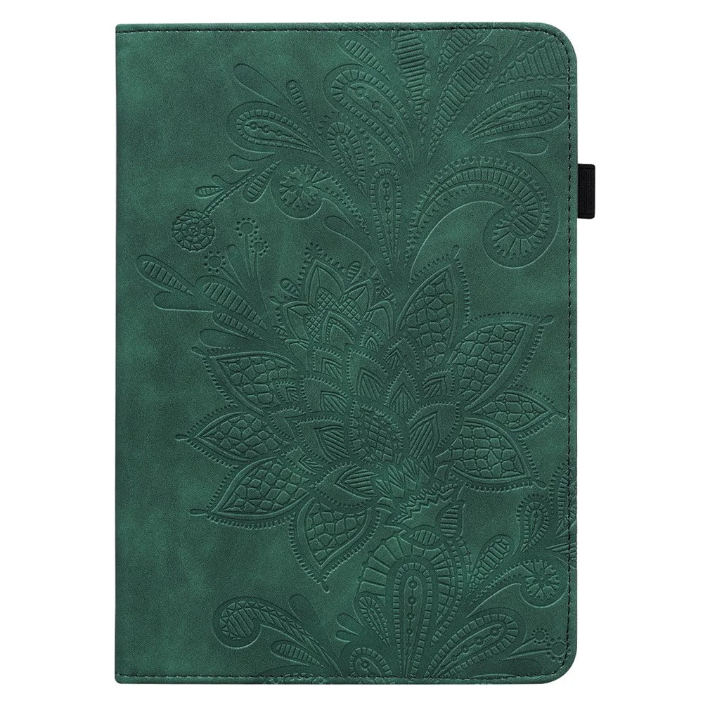 For Lenovo Tab K10 (TB-X6C6F TB-X6C6L TB-X6C6X) (2021) Flower Imprinting Auto Wake/Sleep Tablet Cover Stand Wallet Anti-drop Leather Case - Green - 3
