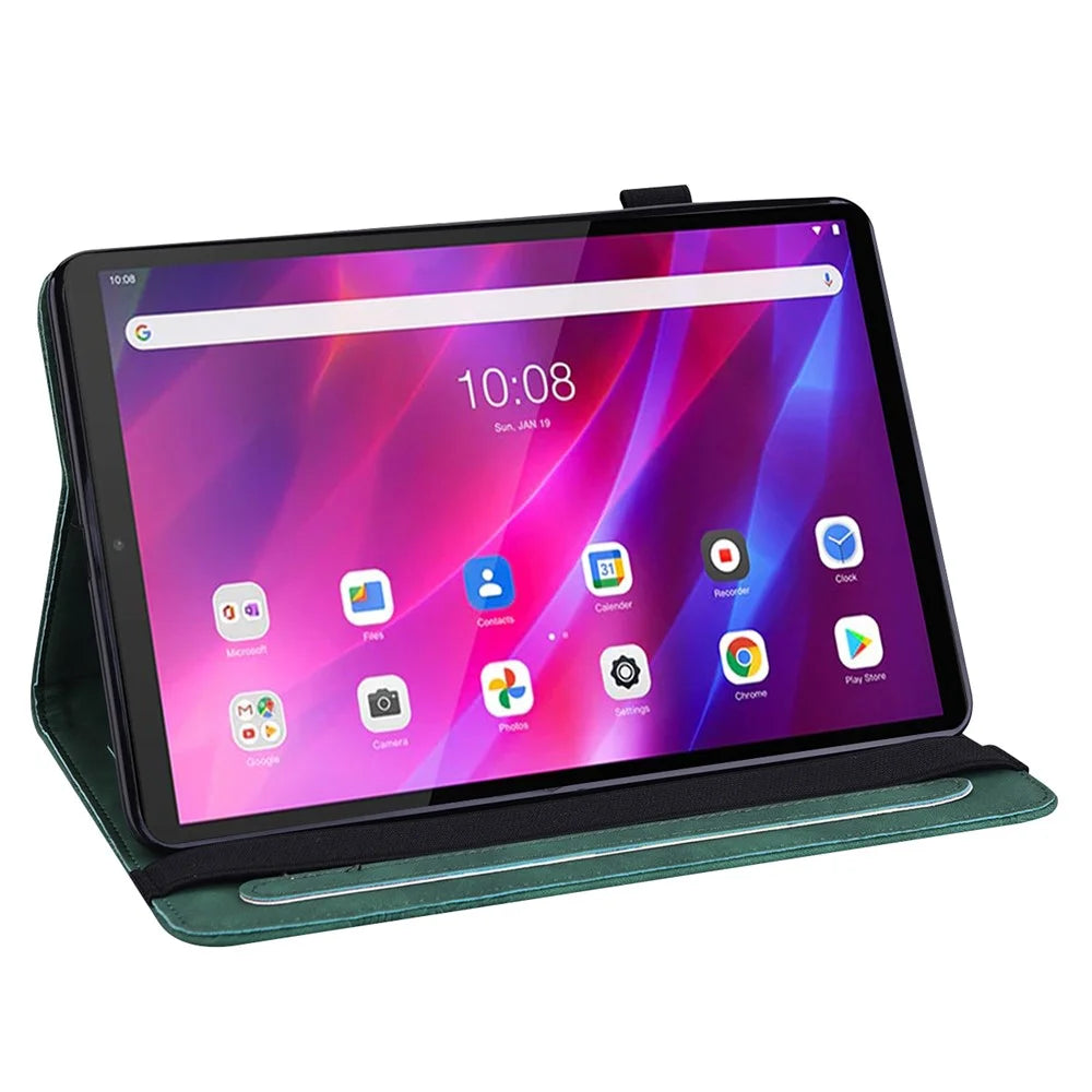 For Lenovo Tab K10 (TB-X6C6F TB-X6C6L TB-X6C6X) (2021) Flower Imprinting Auto Wake/Sleep Tablet Cover Stand Wallet Anti-drop Leather Case - Green - 5