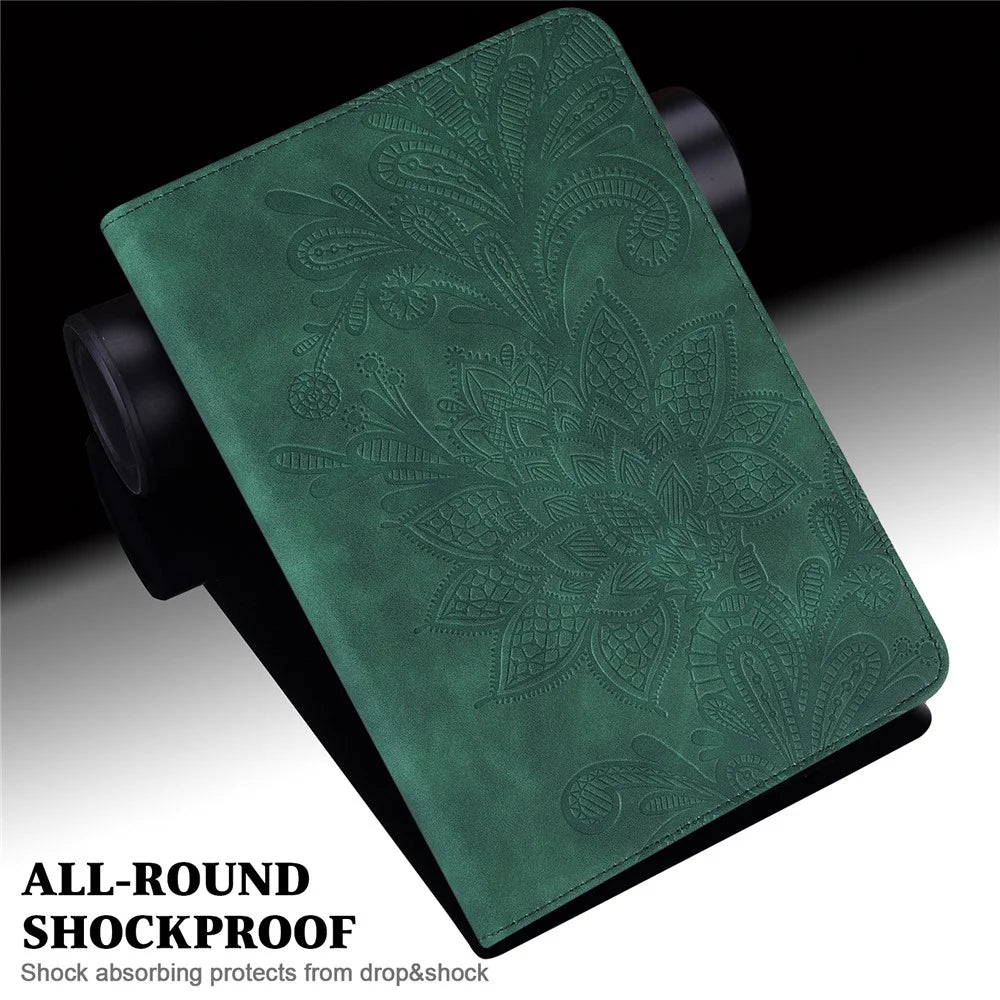 For Lenovo Tab K10 (TB-X6C6F TB-X6C6L TB-X6C6X) (2021) Flower Imprinting Auto Wake/Sleep Tablet Cover Stand Wallet Anti-drop Leather Case - Green - 6