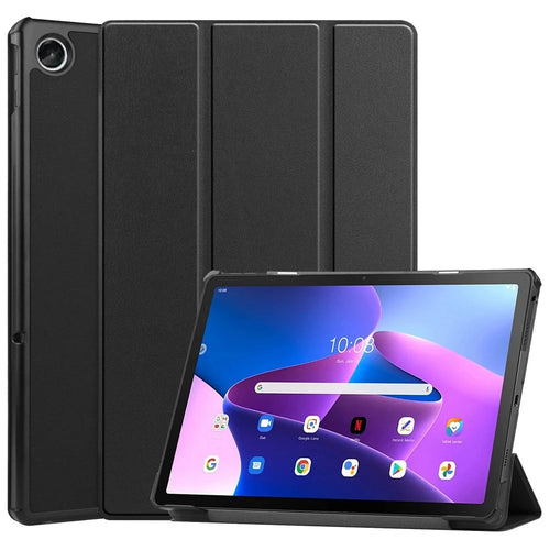 For Lenovo Tab M10 Plus (3rd Gen) PU Leather Trifold Stand Case Auto Sleep / Wake Tablet Full Protection Cover - Black - 1